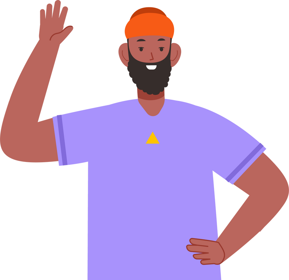 Black man smiling and waving hand. Friendly person